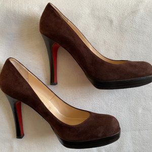 Christian Louboutin Brown suede, almond toe platform chunky heel - US Size 9.5